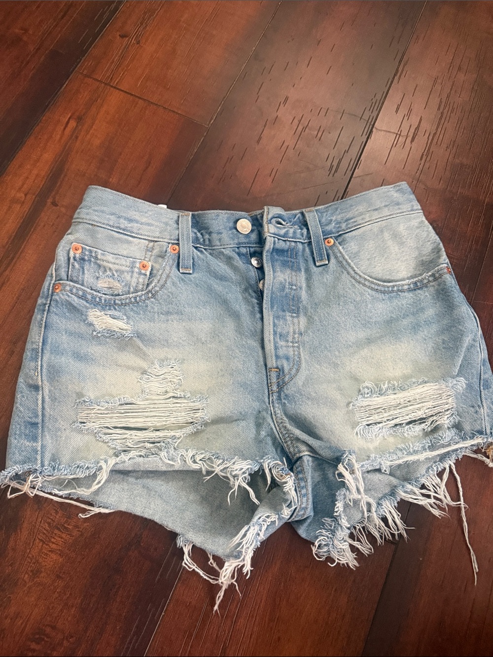Levi's Light Blue Distressed Denim Cutoff Shorts